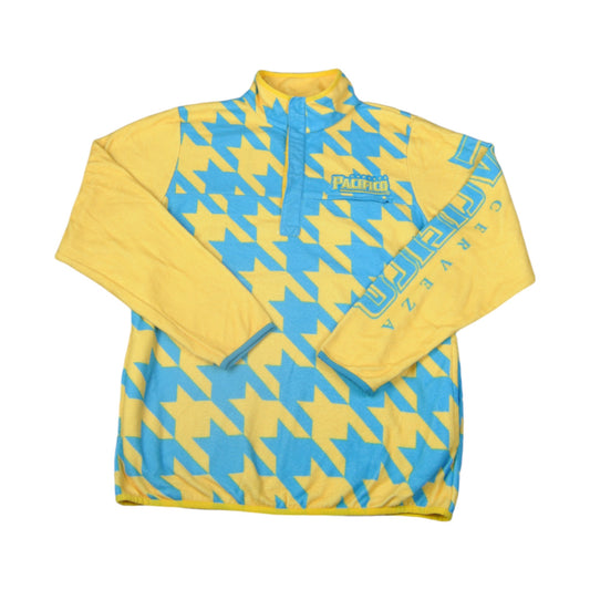 Cerveza Pacifico Fleece 1/4 Press Studs Retro Pattern Yellow Medium