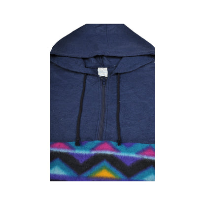 Vintage Fleece 1/4 Zip Retro Pattern Blue Medium