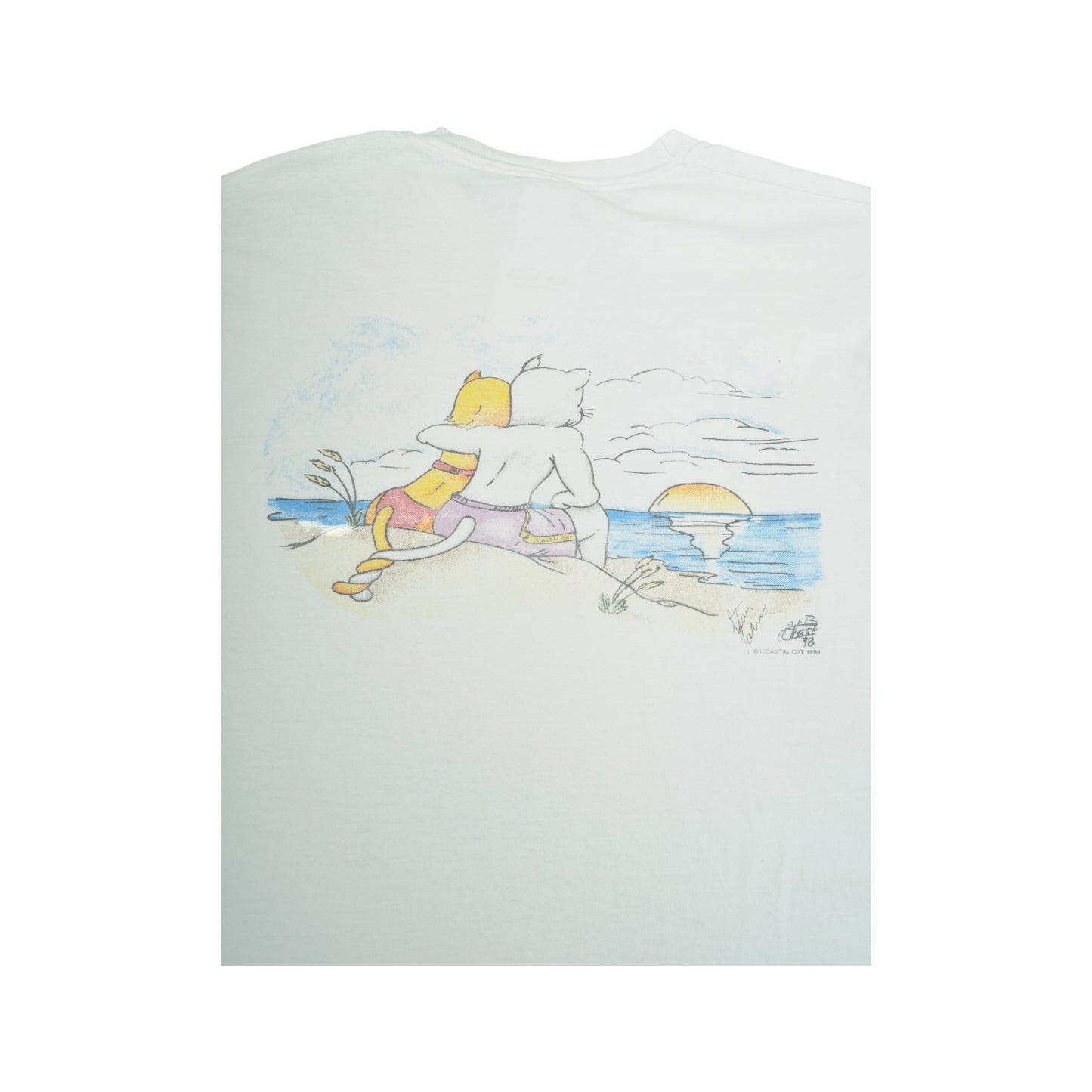 Vintage Coastal Cat T-Shirt White XL