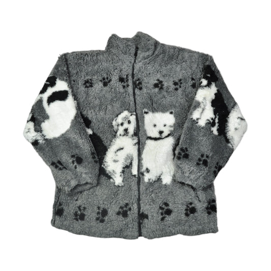 Vintage Fleece Jacket Dog Pattern Grey Ladies Large