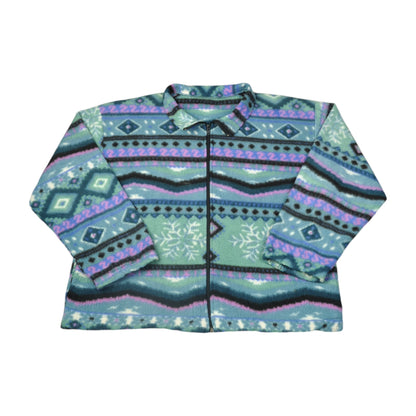 Vintage Fleece Jacket Retro Pattern Green XL