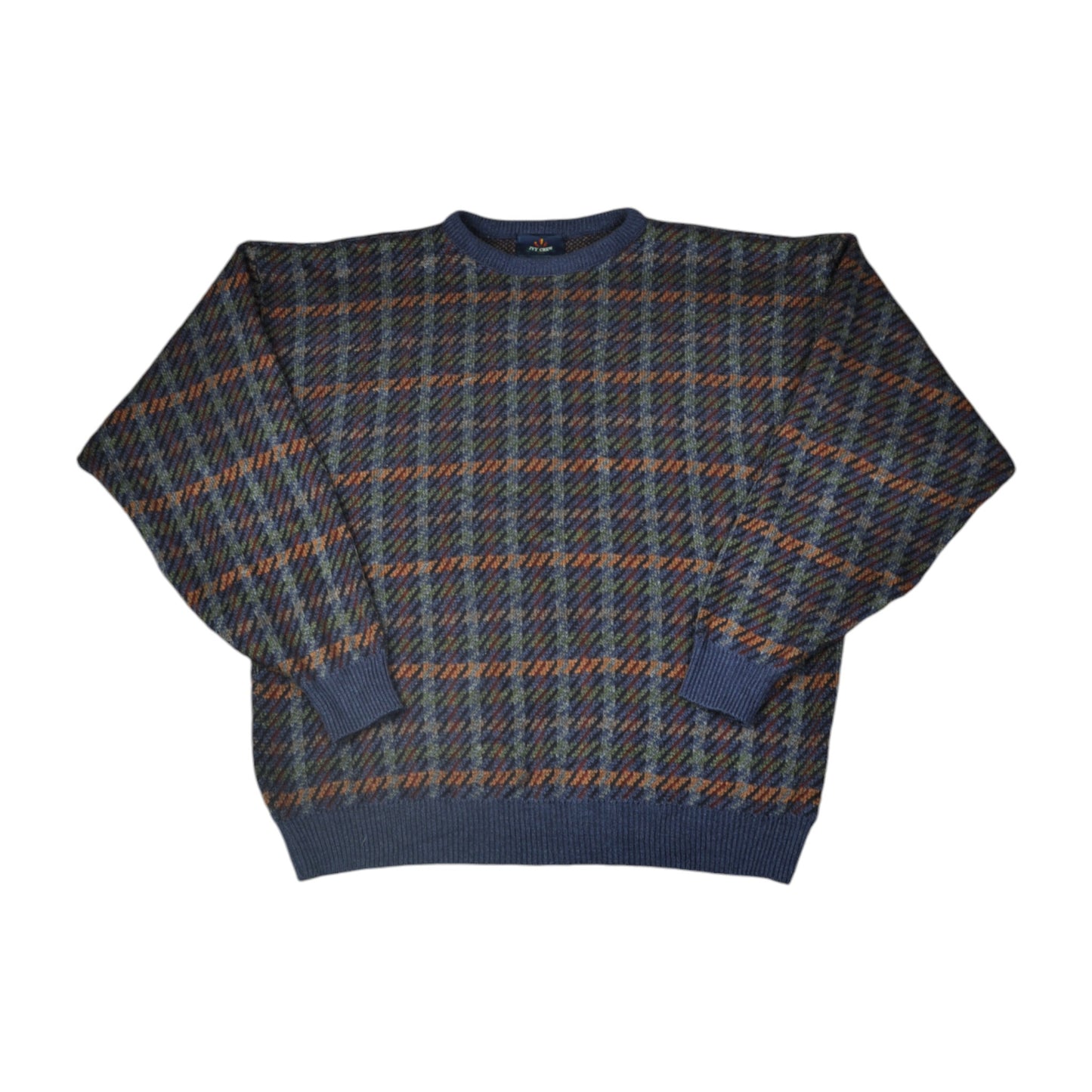 Vintage Knitwear Sweater Checked Pattern Multi XL