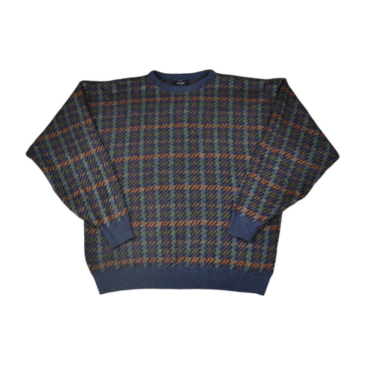 Vintage Knitwear Sweater Checked Pattern Multi XL