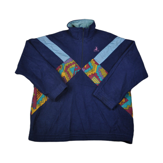 Vintage Austral Fleece 1/4 Zip Retro Pattern Blue Large