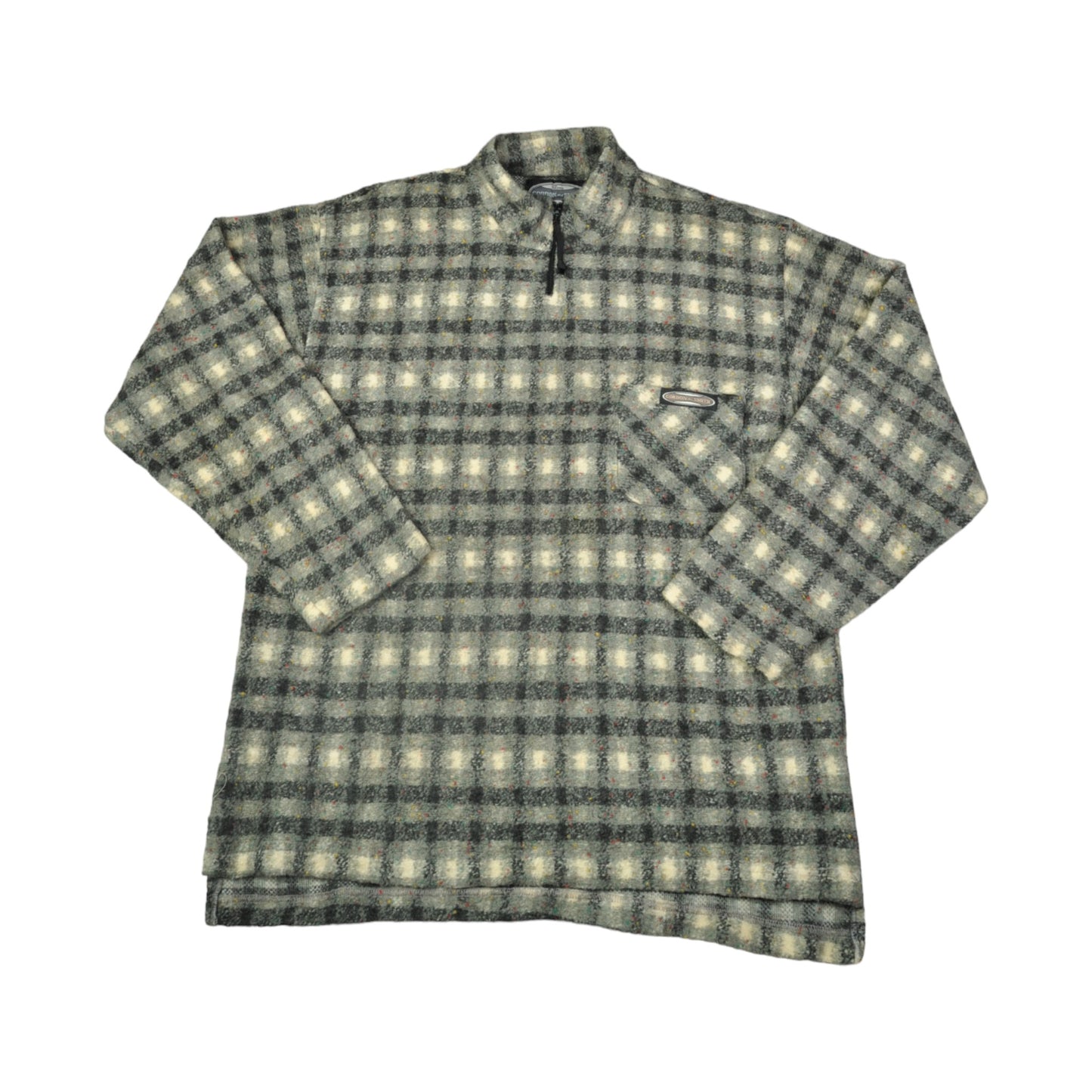 Vintage Fleece 1/4 Zip Retro Check Pattern Grey Large