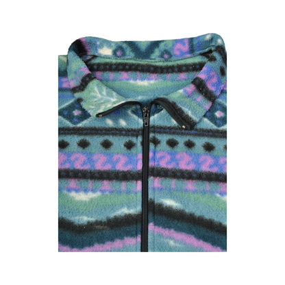 Vintage Fleece Jacket Retro Pattern Green XL