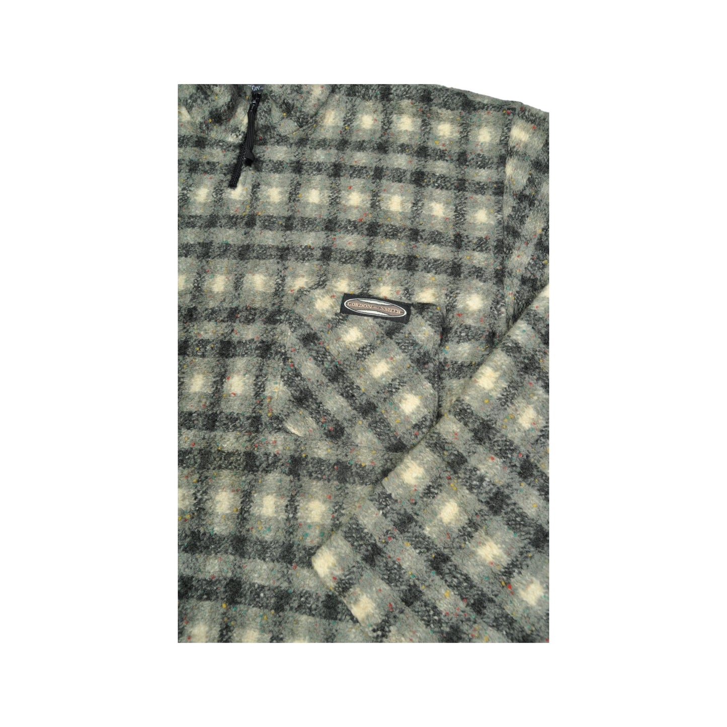 Vintage Fleece 1/4 Zip Retro Check Pattern Grey Large