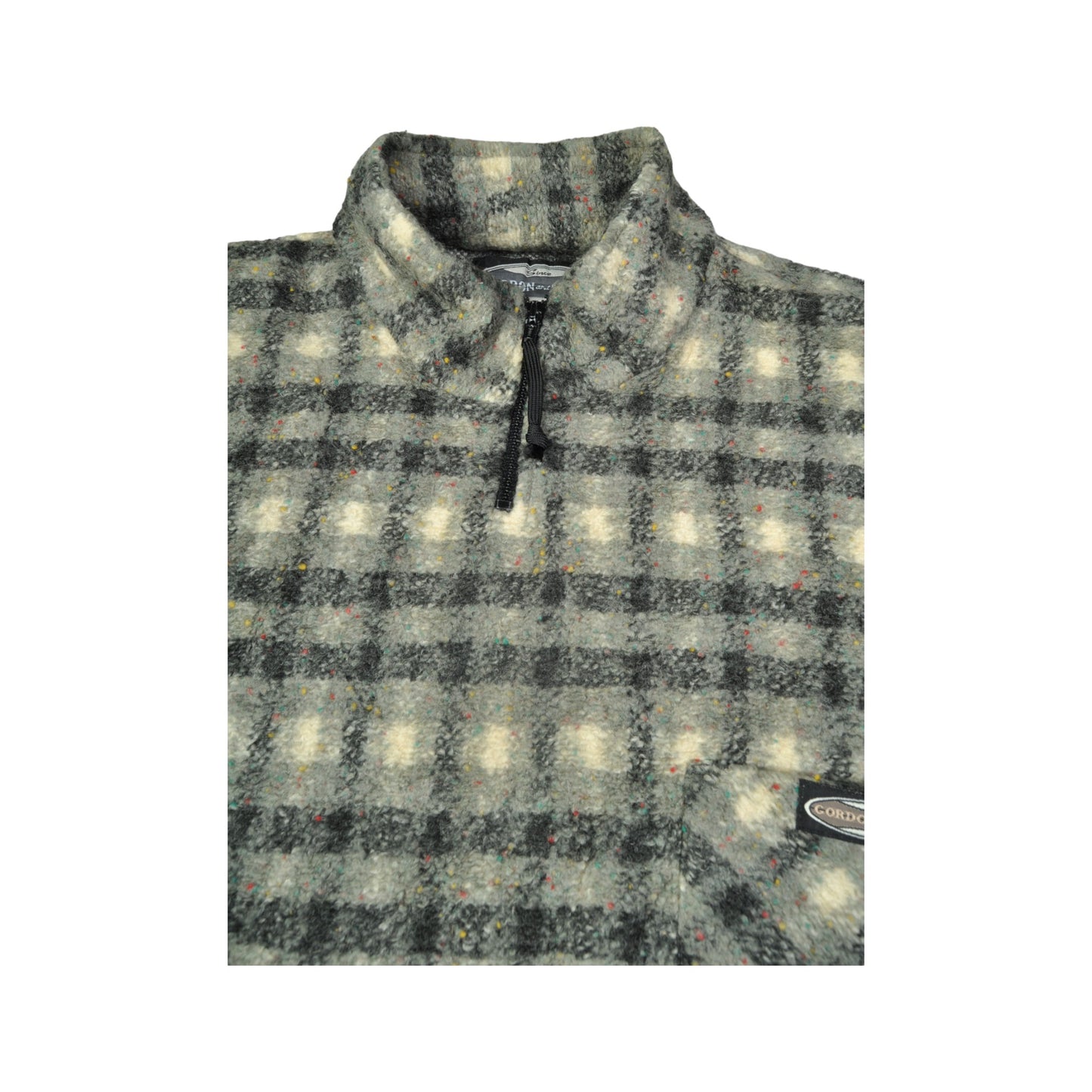 Vintage Fleece 1/4 Zip Retro Check Pattern Grey Large