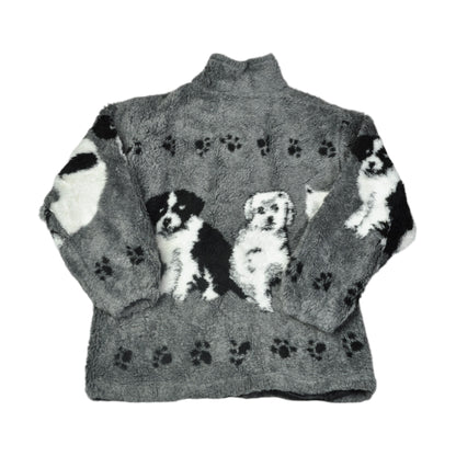 Vintage Fleece Jacket Dog Pattern Grey Ladies Large