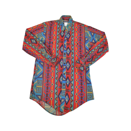 Vintage 90's Aztec Shirt Long Sleeved Retro Multi Small