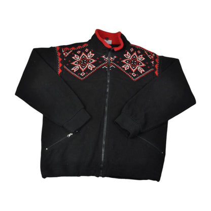 Vintage Fleece Jacket Retro Pattern Black Large