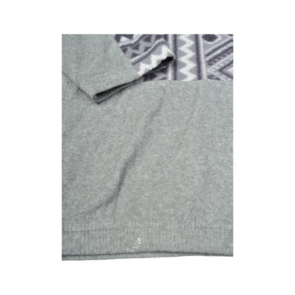 Vintage Fleece 1/4 Zip Retro Pattern Grey Ladies XL