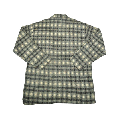 Vintage Fleece 1/4 Zip Retro Check Pattern Grey Large