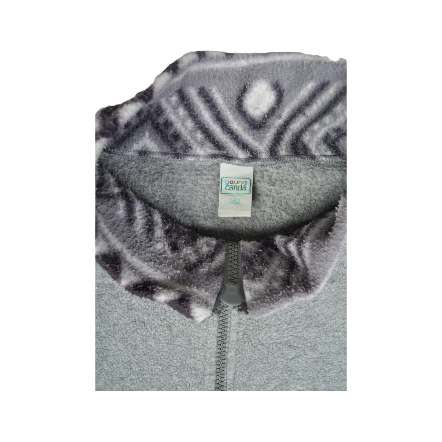 Vintage Fleece 1/4 Zip Retro Pattern Grey Ladies XL