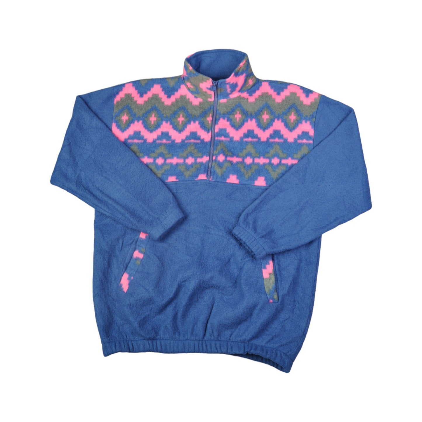 Vintage Fleece 1/4 Button Retro Pattern Blue Medium