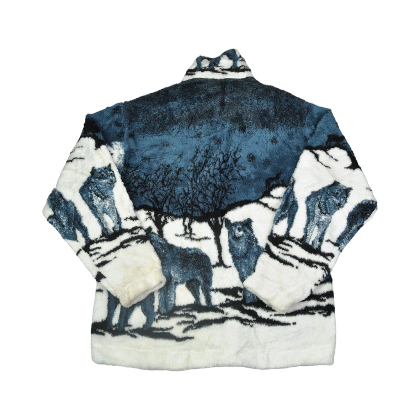 Vintage Fleece Jacket Wolf Pattern Blue Ladies Medium