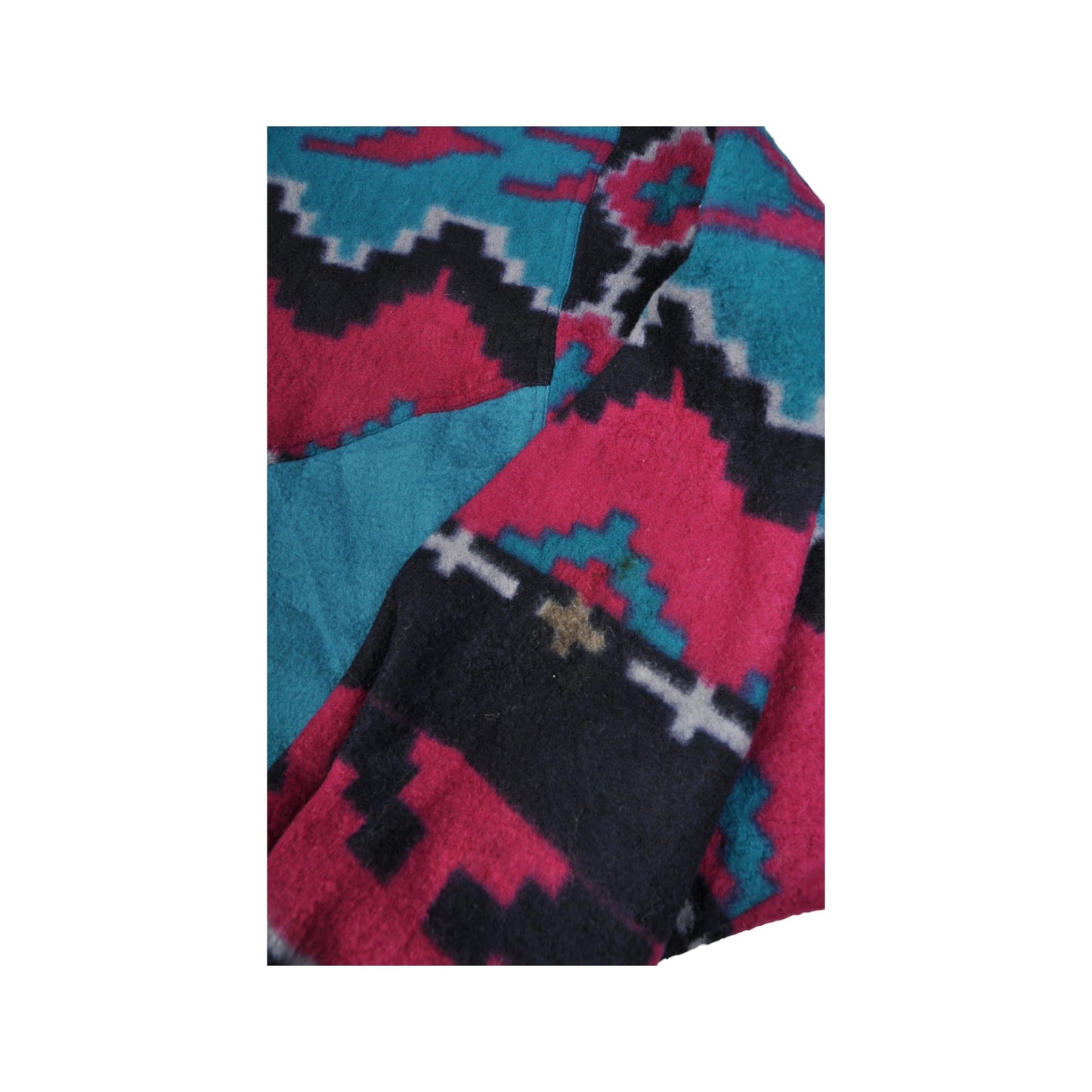 Vintage Fleece Jacket Retro Aztec Pattern Blue XL