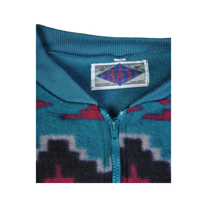 Vintage Fleece Jacket Retro Aztec Pattern Blue XL