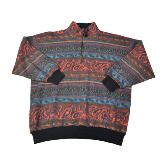 Vintage Fleece 1/4 Zip Retro Pattern Multi Small