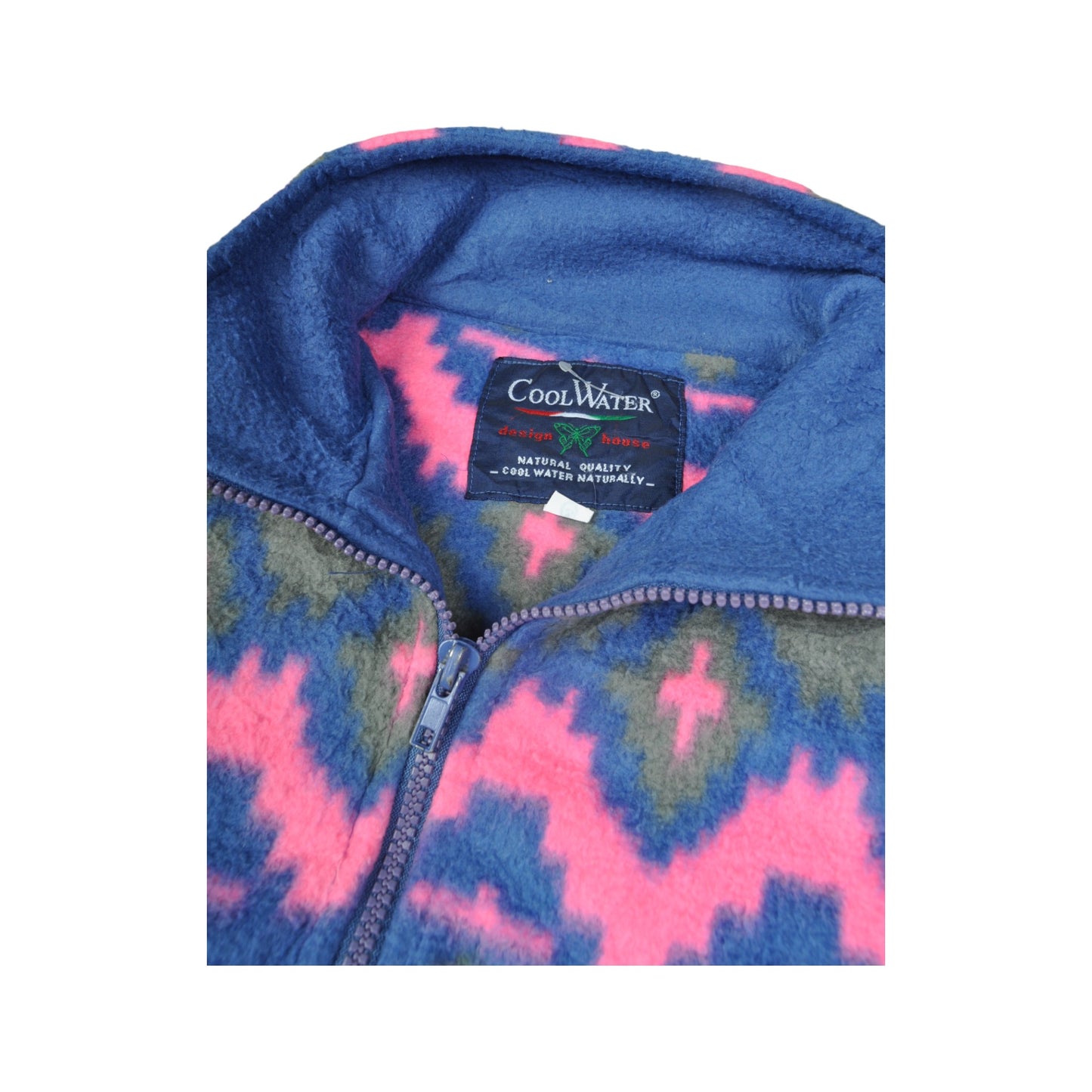 Vintage Fleece 1/4 Button Retro Pattern Blue Medium