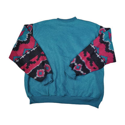 Vintage Fleece Jacket Retro Aztec Pattern Blue XL