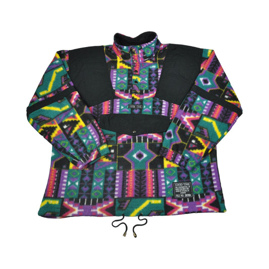 Vintage Fleece 1/4 Zip Retro Aztec Pattern Multi XL