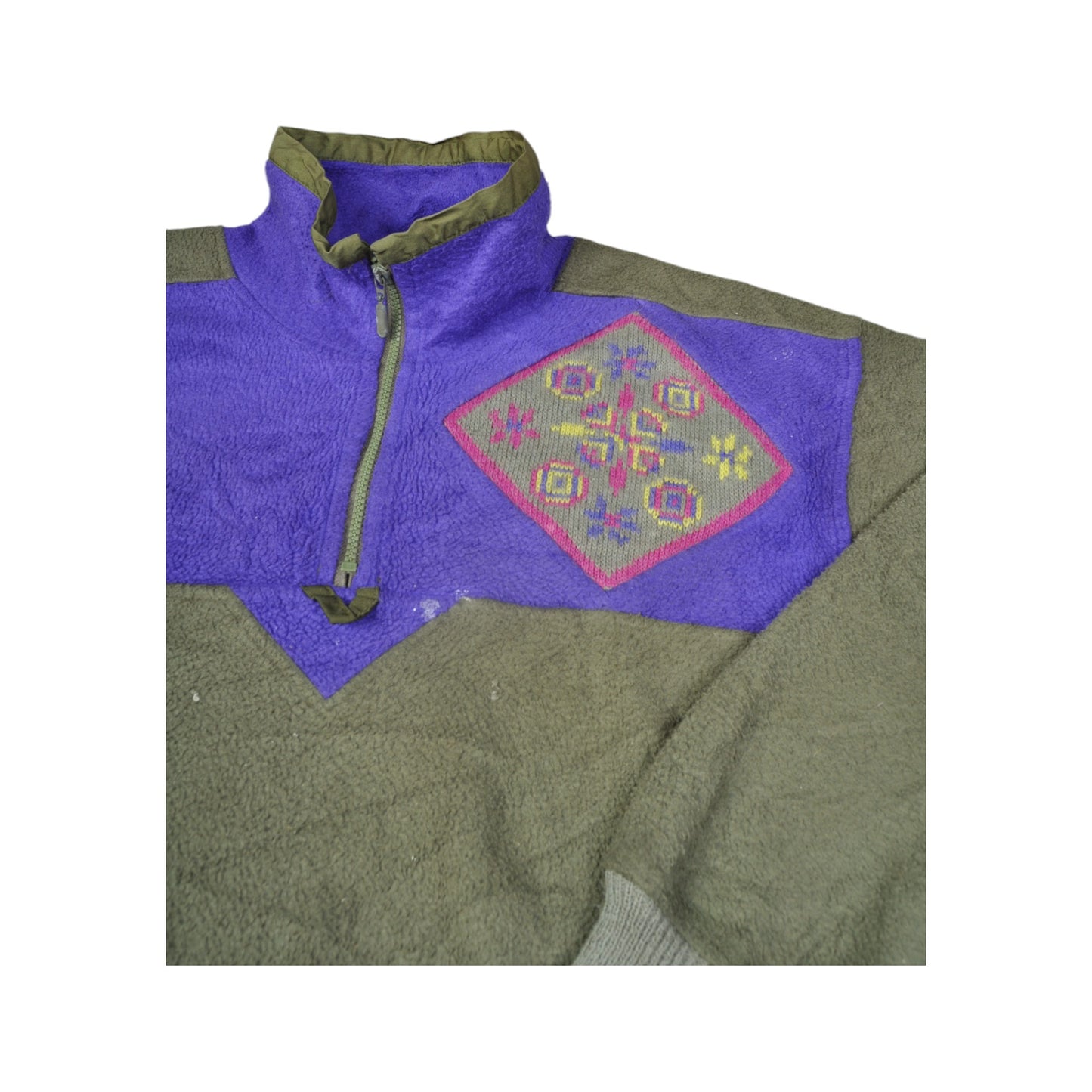 Vintage Polarlite Fleece 1/4 Zip Retro Pattern Khaki Large