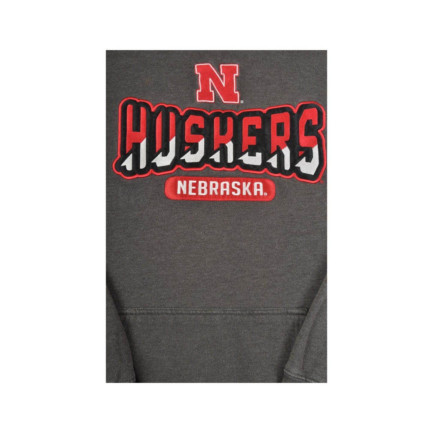 Vintage Nebraska Huskers Hoodie Sweatshirt Grey Medium