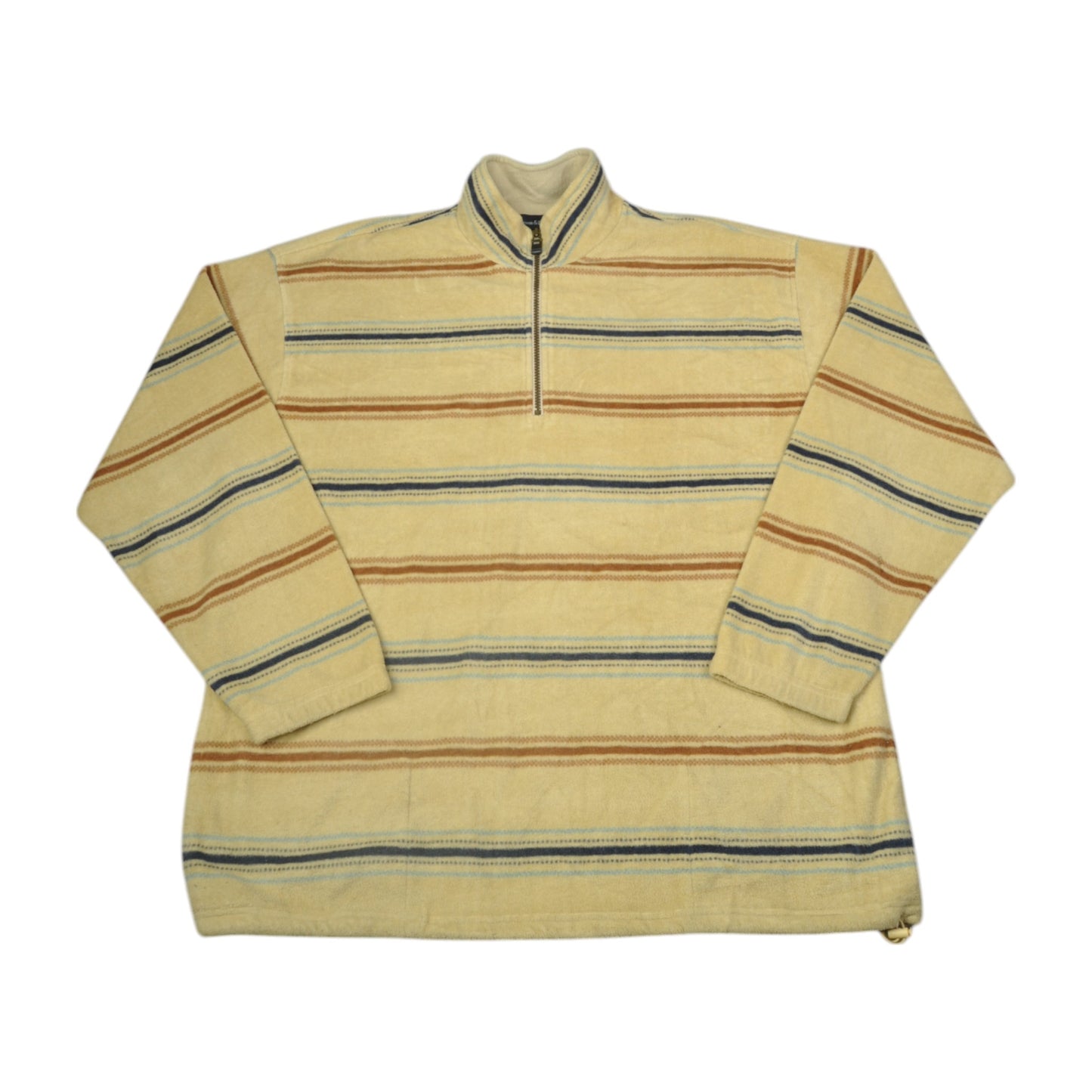 Vintage Fleece 1/4 Zip Stripe Pattern Beige XXL