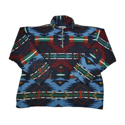 Vintage Fleece 1/4 Zip Retro Aztec Pattern Medium