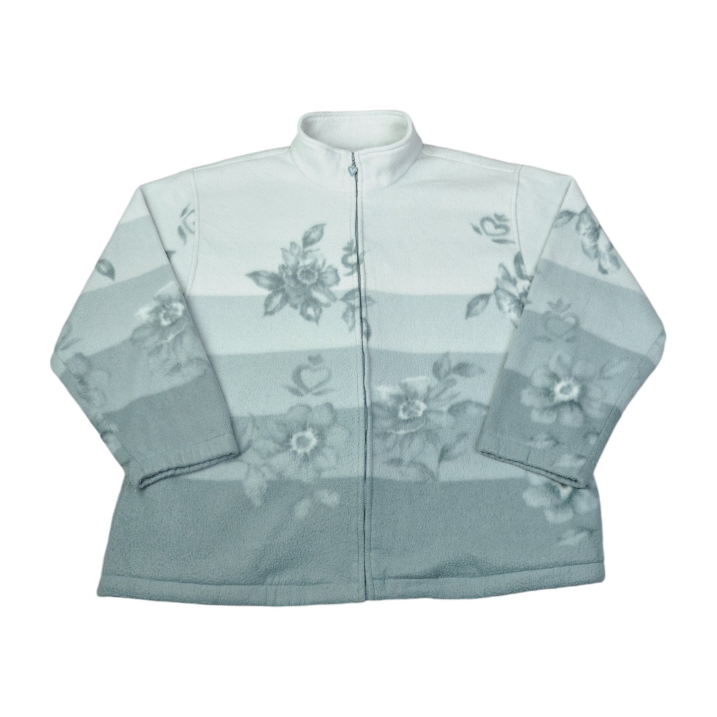 Vintage Fleece Jacket Flower Pattern Grey Ladies Large