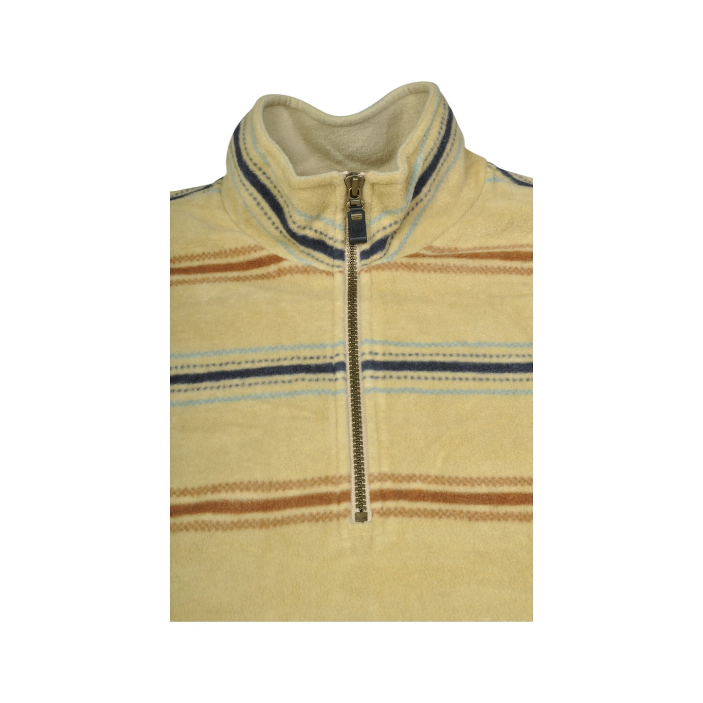 Vintage Fleece 1/4 Zip Stripe Pattern Beige XXL