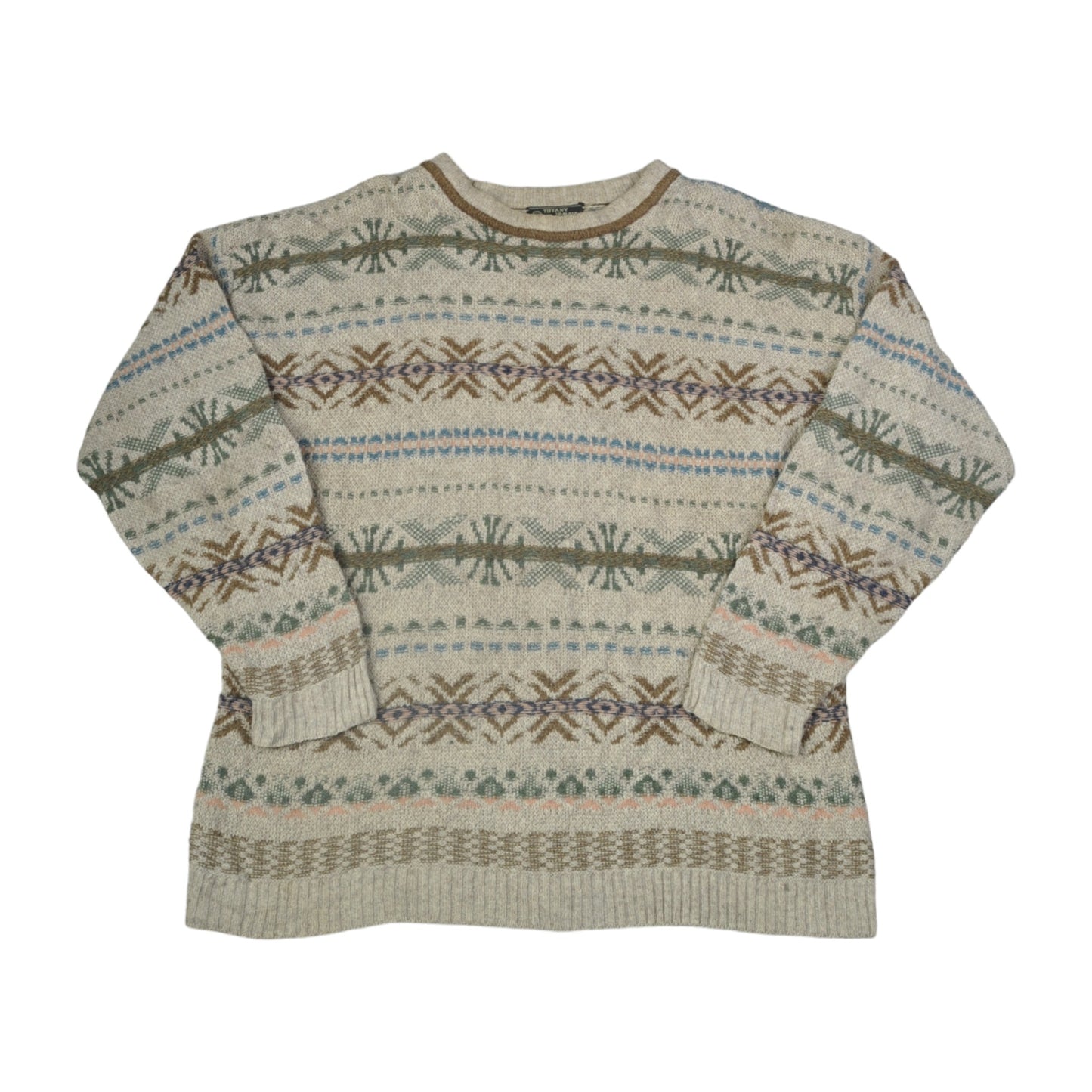 Vintage Crew Neck Strickpullover Retro Muster Groß