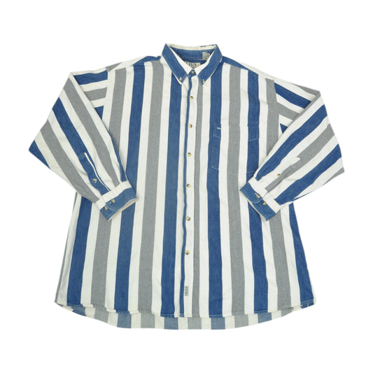 Vintage 90's Stripe Shirt Long Sleeved Retro Blue XL