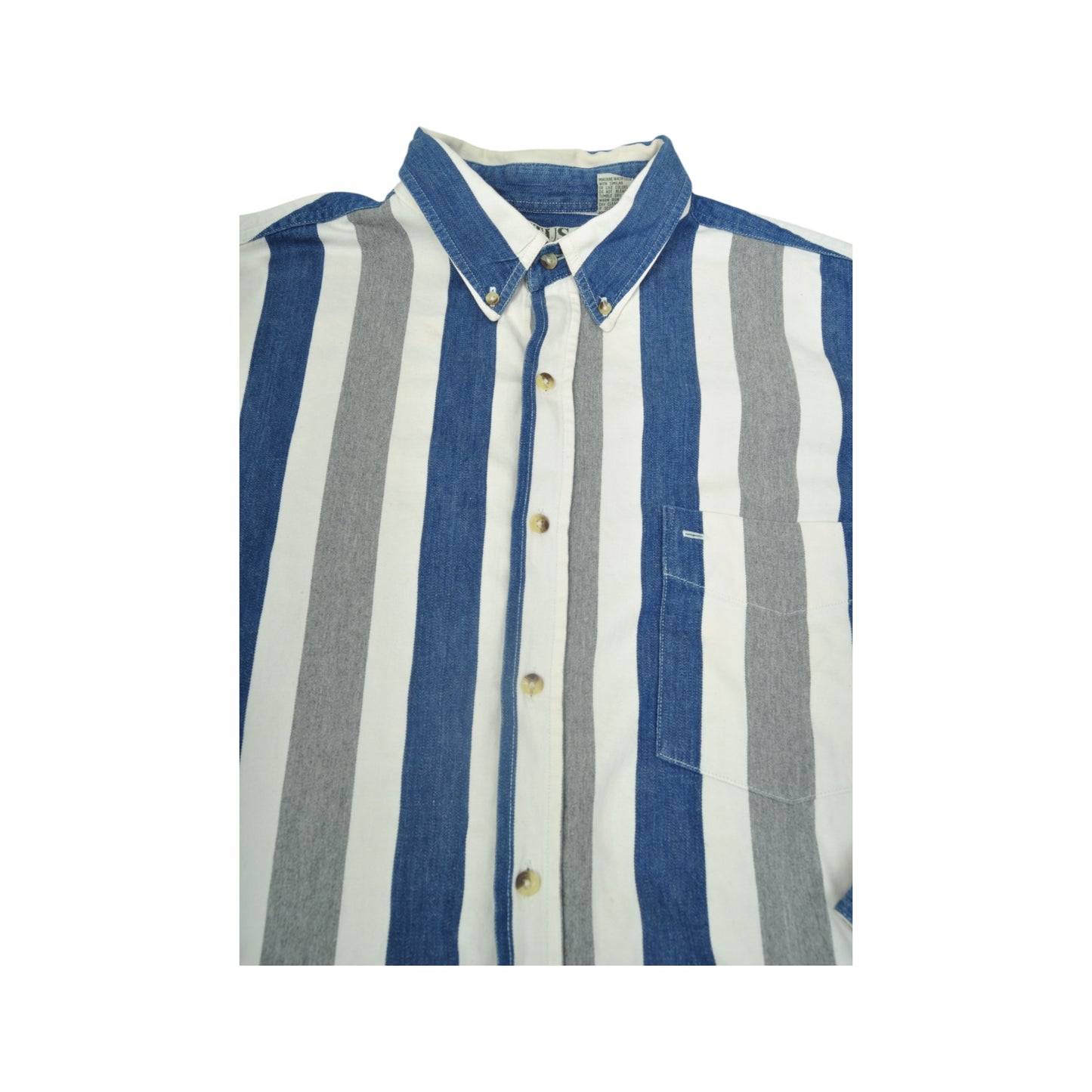 Vintage 90's Stripe Shirt Long Sleeved Retro Blue XL