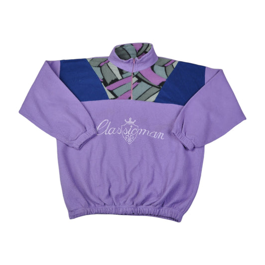 Vintage  Fleece 1/4 Zip Retro Pattern Purple Ladies Large