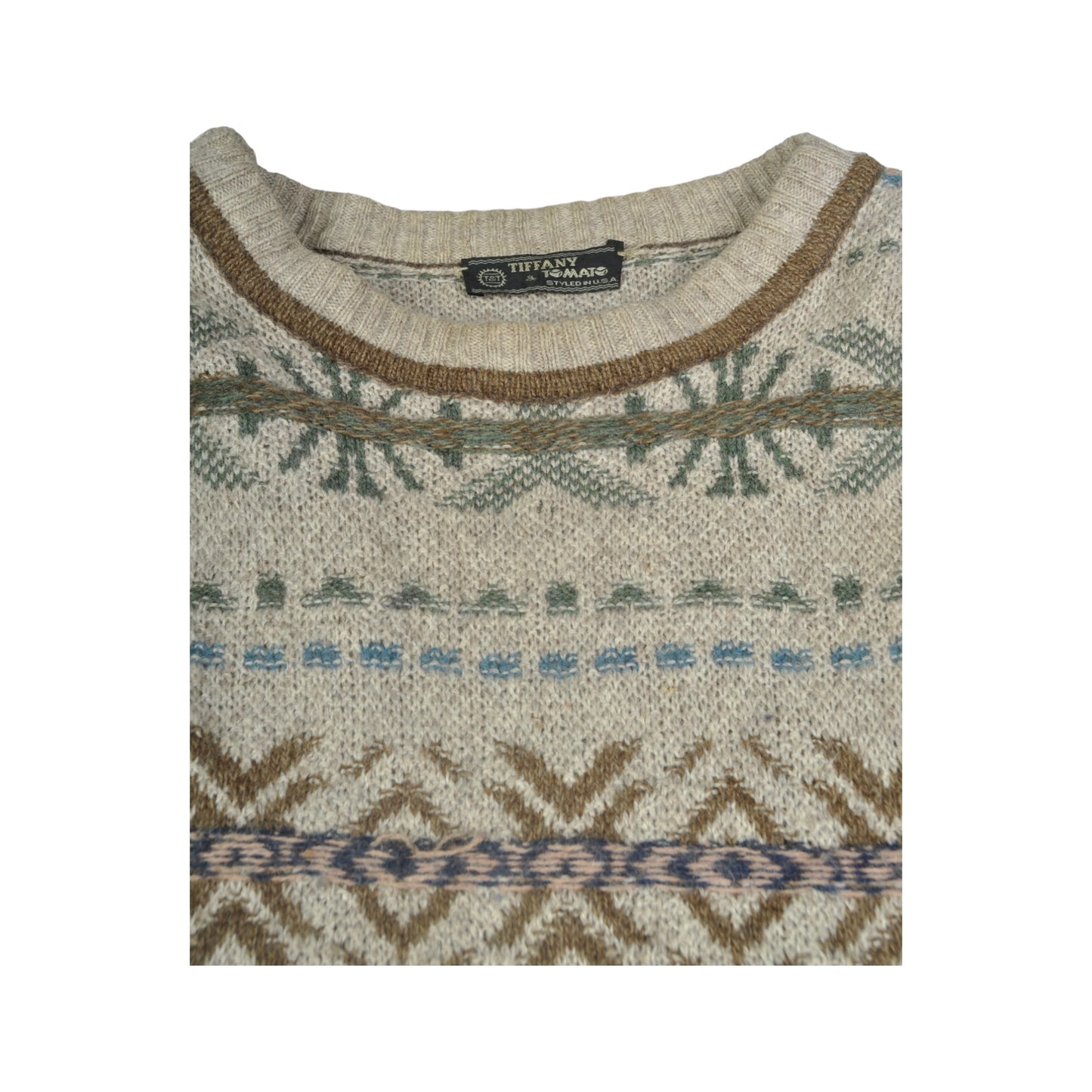 Vintage Crew Neck Strickpullover Retro Muster Groß