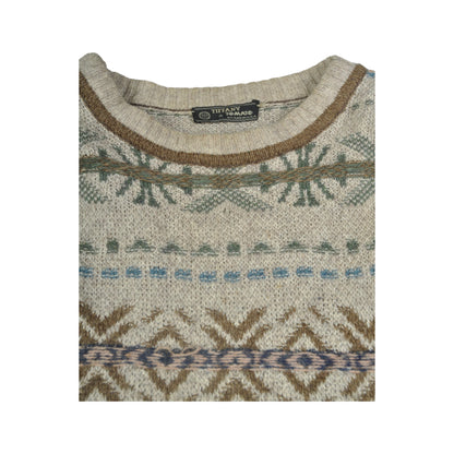 Vintage Crew Neck Strickpullover Retro Muster Groß