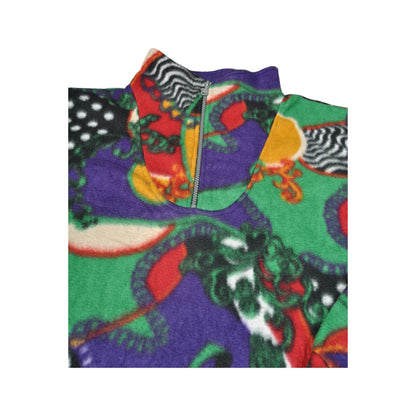 Vintage Fleece 1/4 Zip Retro Pattern Multi Large