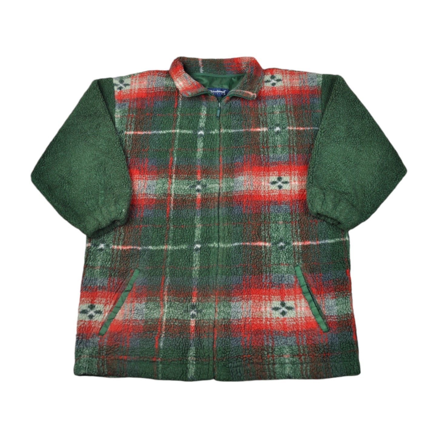 Vintage Fleece Jacket Checked Pattern Green Ladies Small