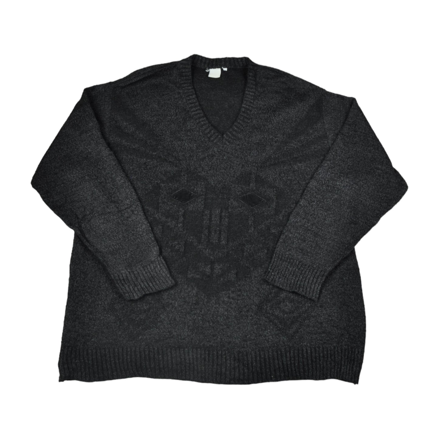 Vintage V-Ausschnitt Strickpullover Retro Muster XL