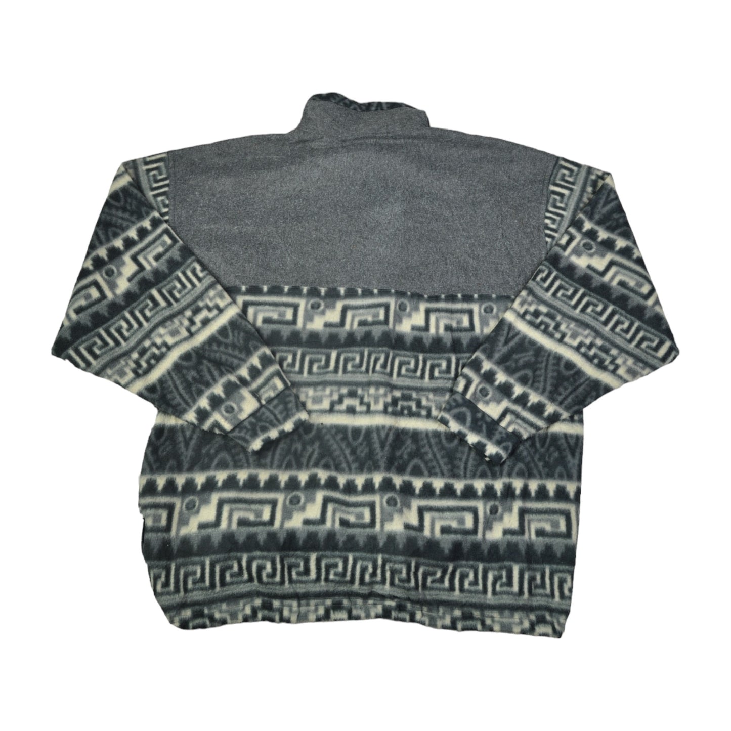 Vintage Fleece 1/4 Zip Retro Pattern Grey XL