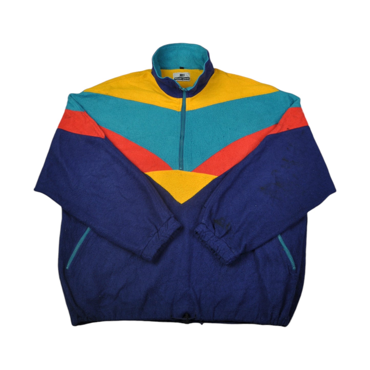 Vintage Fleece 1/4 Zip Block Colour Blue XL