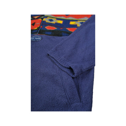 Vintage Fleece 1/4 Reißverschluss Retro Muster Blau Klein