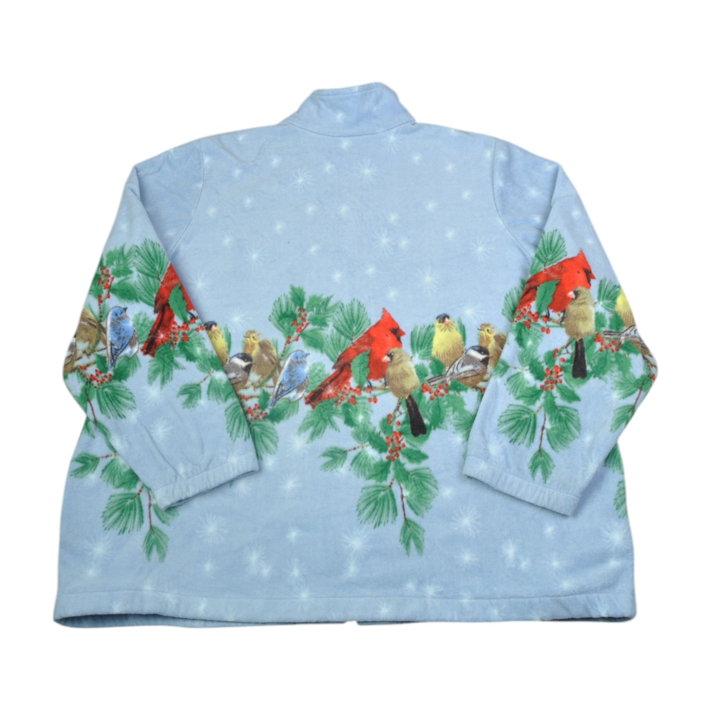 Vintage Fleece Jacket Bird Pattern Blue Ladies XXL