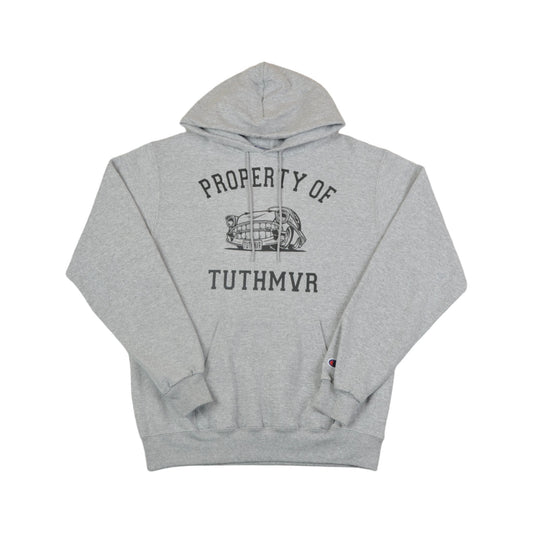 Vintage Champion Property Of TUTHMVR Hoodie Sweatshirt Grey Medium