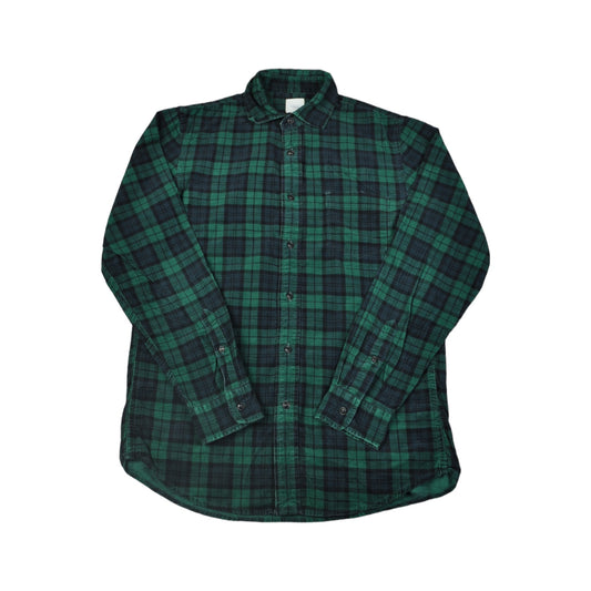 Vintage Corduroy Checked Pattern Shirt Green Small