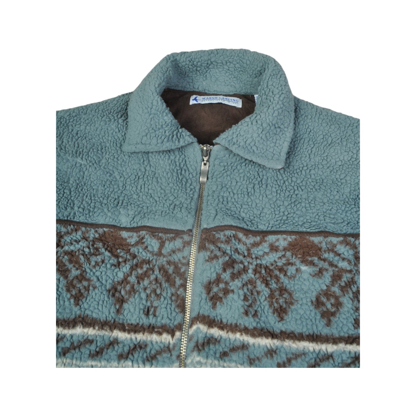 Vintage Fleece Jacket Retro Pattern Blue Ladies Small