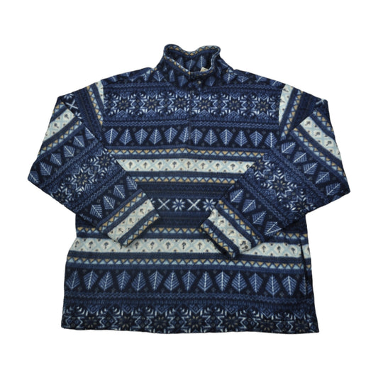 Vintage Fleece 1/4 Zip Retro Pattern Blue Large