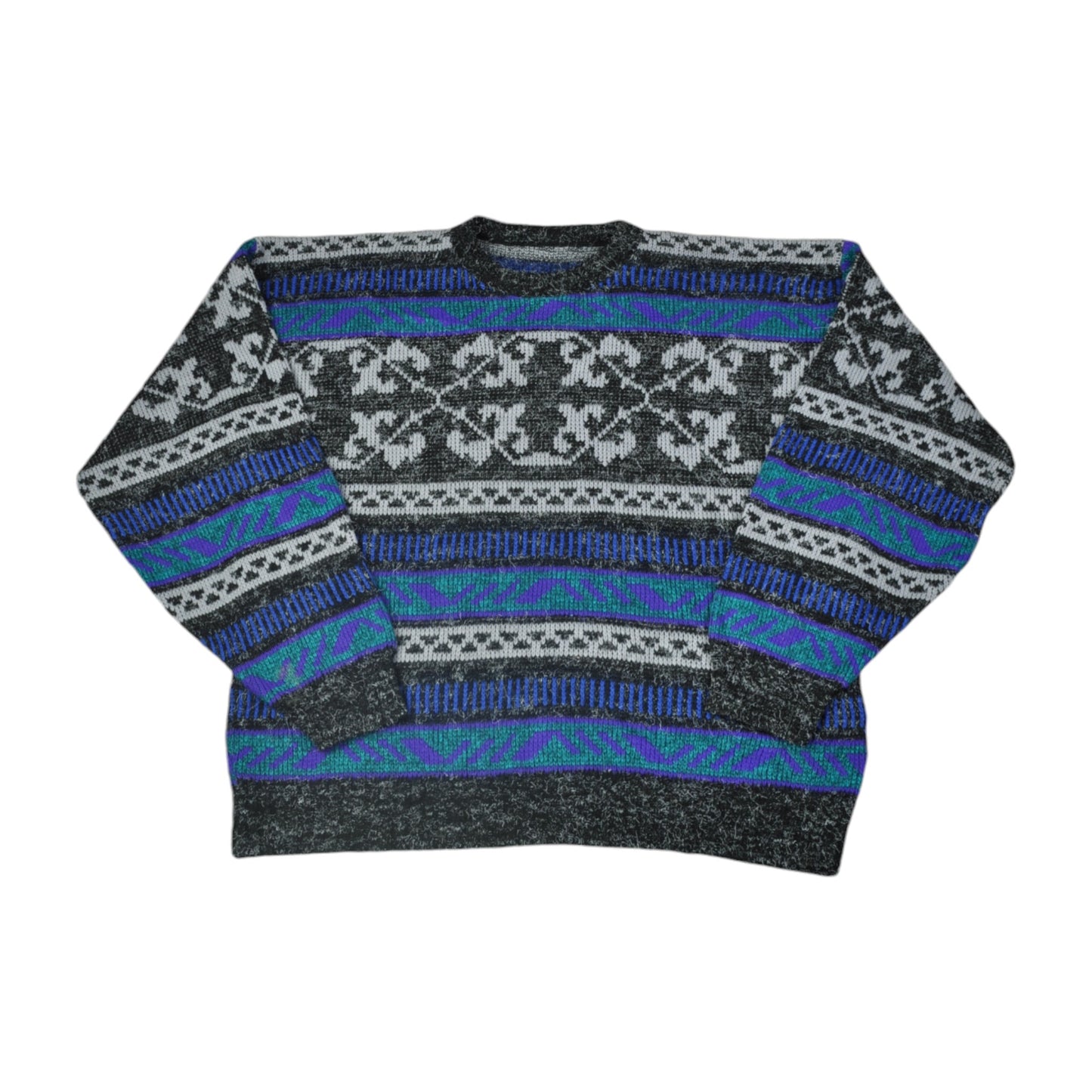 Vintage Knitwear Sweater Retro Pattern Blue Large